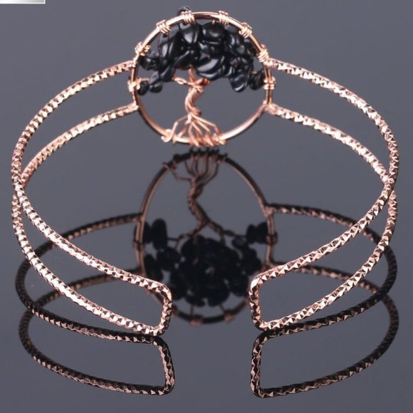 ❤️Black Chip Tree of Life Rose Gold Color Bracelet - Picture 5 of 5
